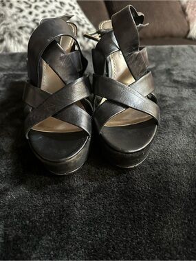 Women’s Black Leather Crisscross Platform Sandals